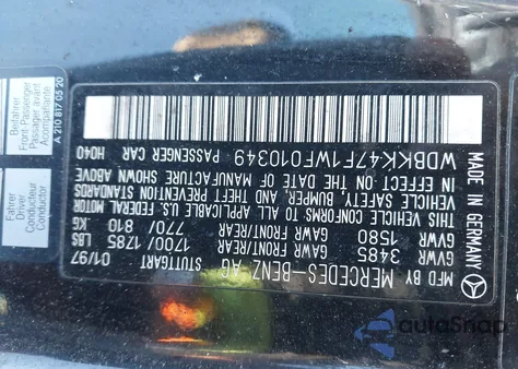 1998 Mercedes-Benz Slk 230 из США, поврежденный, VIN WDBKK47F1WF010349